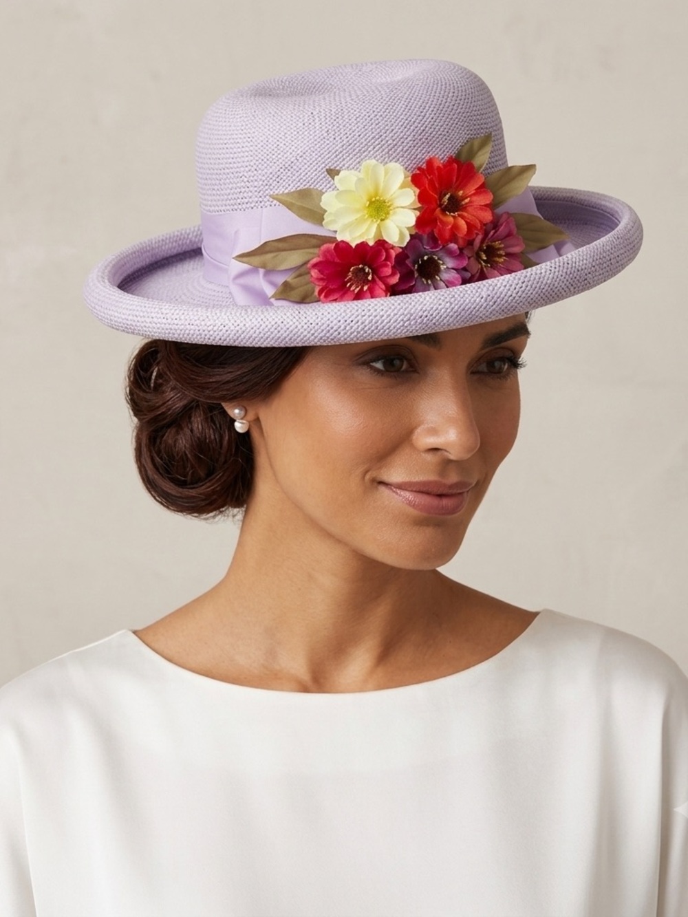 VINTAGE Street Smarts by Betmar Lavender Floral Trim Dress Hat 70s-90s